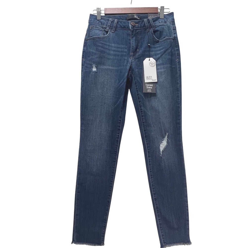 1822 Jeans NWT Women's Denim Vintage Ankle Skinny‎ Distressed Dark Wash Size 6